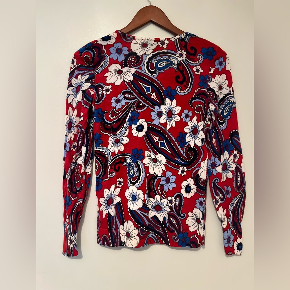 Talbots Merino Wool Puff Sleeve Paisley Bloom Pullover Sweater – Petite - Picture 4 of 6